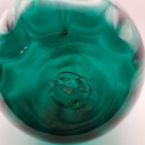 Hand-Blown Glass Pumpkin – Teal Green w/ Amber Stem – 11” Tall – Art Glass Decor - Picture 3 of 3